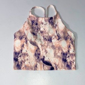 Old Navy Women’s Athletic Gym Crop Top With Built In Bra Marble Print Size Small